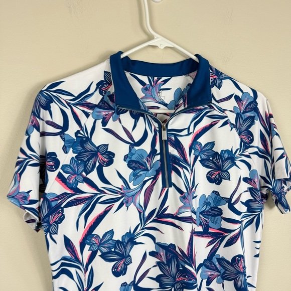 Tail Amaya Polo Golf Top Womens Medium Iris Isle Shirt White Blue Pink Sports - Picture 3 of 8
